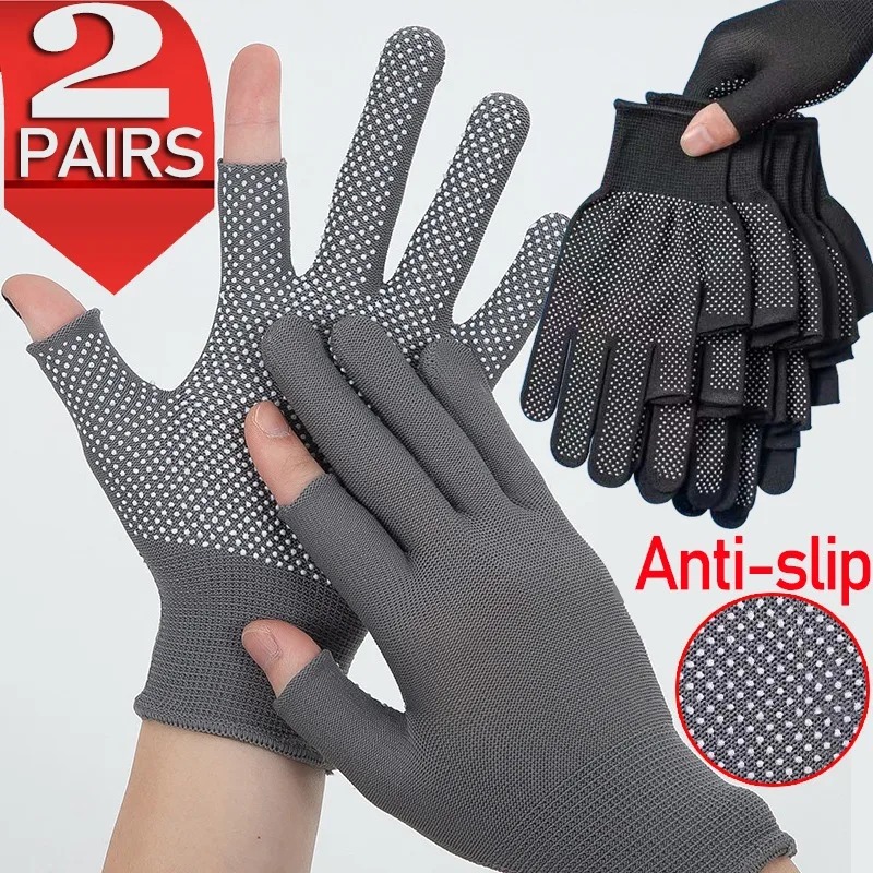 Ngón Găng tay cảm ứng không trượt nylon làm việc găng tay đi xe đạp ngoài trời lái xe thể thao Găng tay thoáng khí nam nữ trắng đen