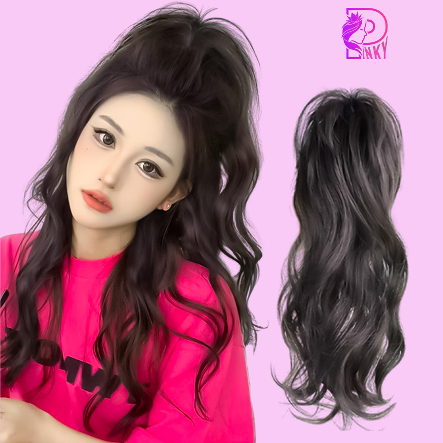 Tóc ngoạm đuôi ngựa kẹp cao Pinky - Kẹp tóc giả đuôi ngựa cao xoăn dài 35cm mới nhất