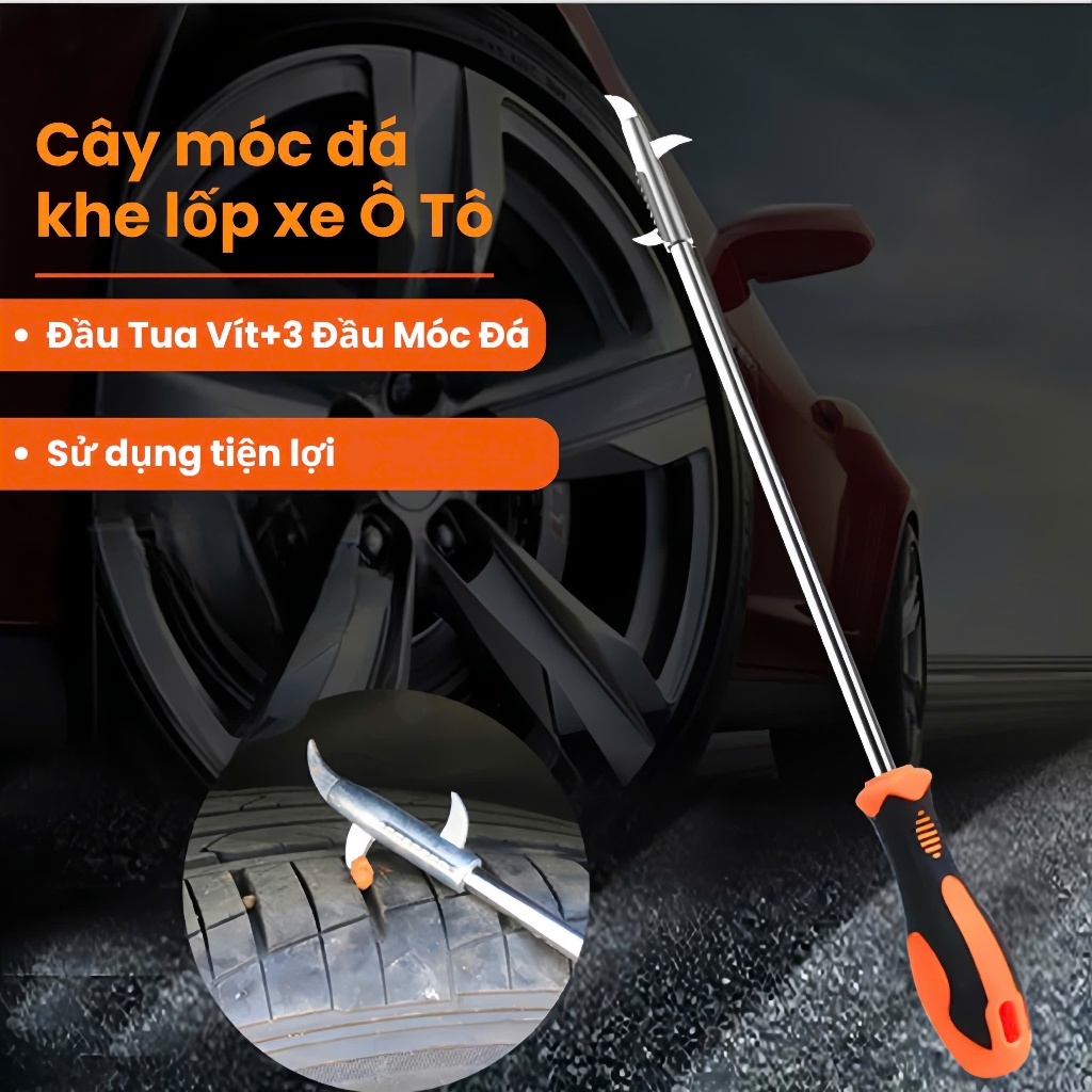Cây Móc Đá Lốp Ô Tô 3 Đầu, Tích Hợp Tua Vít Ẩn, Dụng Cụ Lấy Đá Bánh Xe Giảm Nổ Lốp, Xì Hơi Dom Giá 19,000 Đồng*Miễn phí vận chuyển