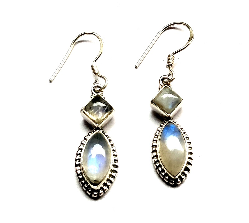 Đá tự nhiên Sterling Silver 92.5 Bông tai Moonstone thả lủng lẳng Bông tai cho món quà giáng sinh