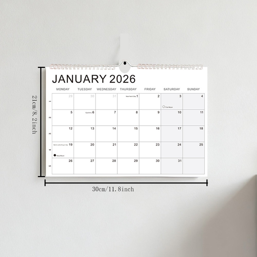 UPDACY Giấy dày Lịch 2026 có móc Tháng 1 năm 2026 - Tháng 6 2027 Lịch tiếng Anh Nghiên cứu hàng ngày Lịch treo Trang chủ