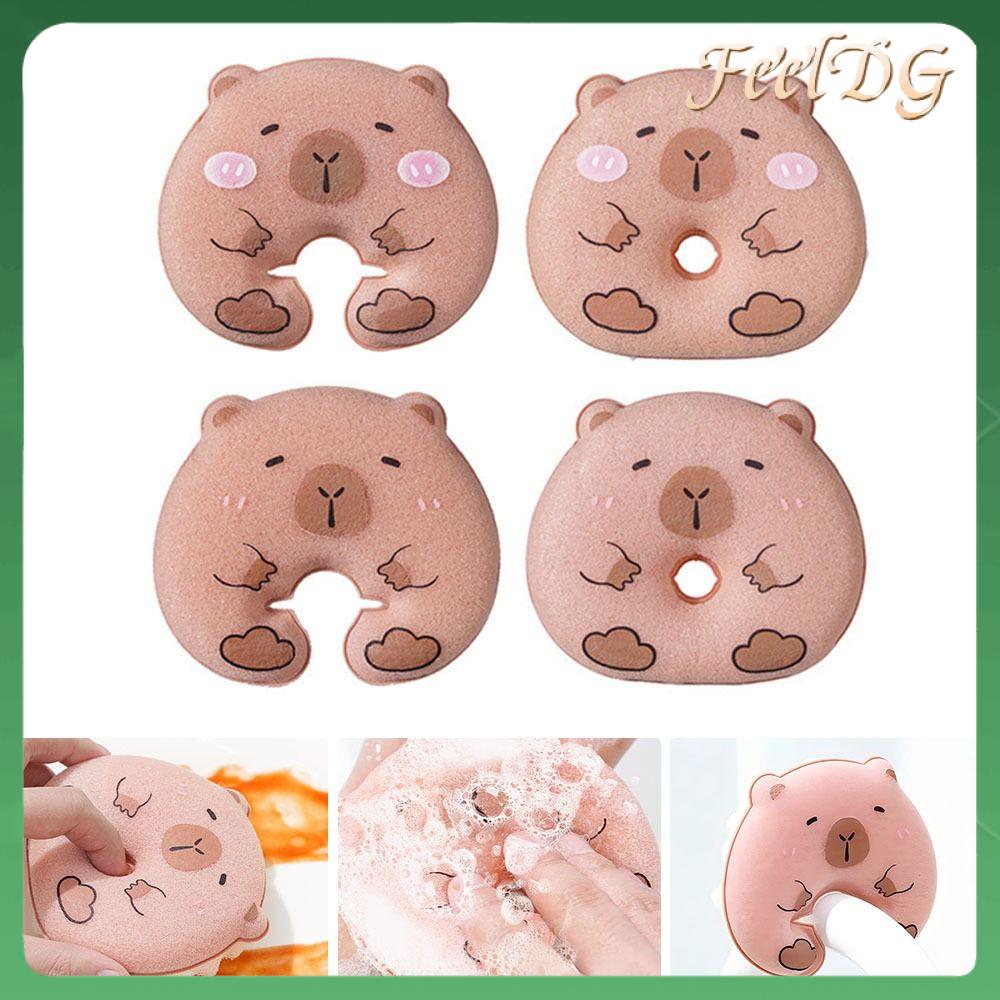 FEELDG Có thể tái sử dụng Bọt rửa Capybara với giá đỡ cốc hút Phim hoạt hình Bàn chải vệ sinh  Khăn lau bọt biển nhà bếp Công cụ làm sạch