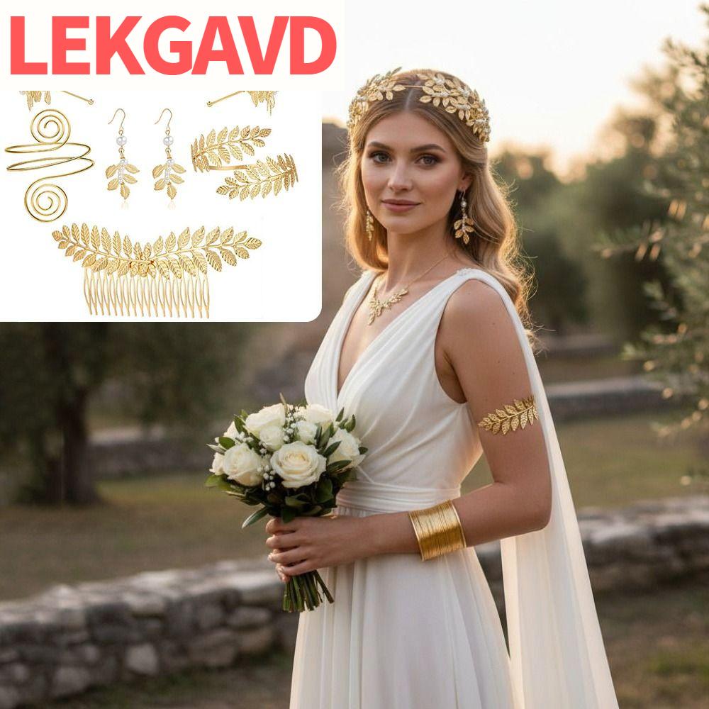 LEKGAVD บาโรก ชุดเครื่องประดับงานแต่งงานสำหรับผู้หญิง ทอง ต่างหูเจ้าสาว ชุดเครื่องประดับเพชรเทียม ของขวัญเครื่องประดับผู้หญิง สร้อยคอ จิวเวลรี่ผมเทพธิดากรีก ของตกแต่งผม ราคา 222 บาท*ส่งฟรี