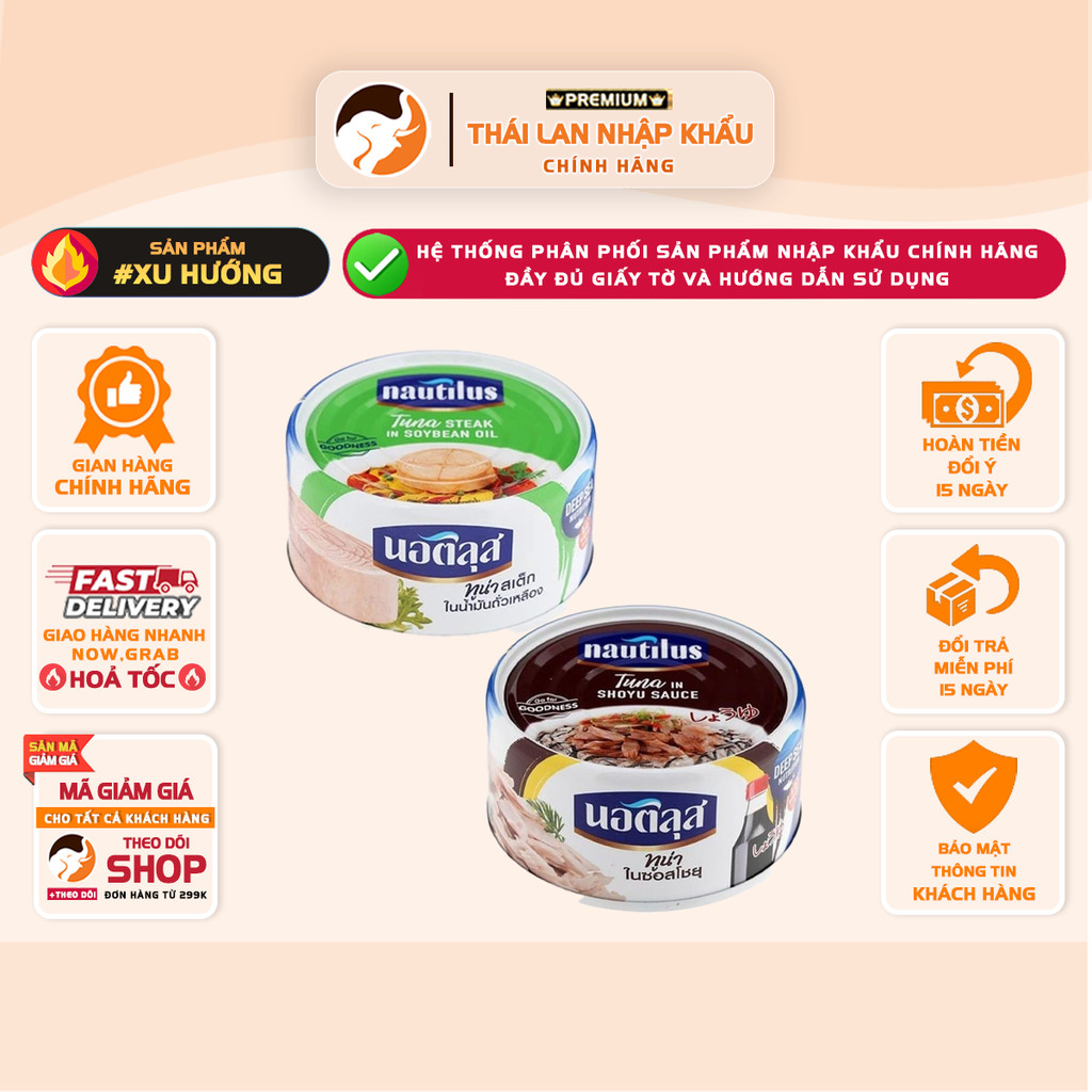 [COMBO 3 HỘP] Cá ngừ đóng hộp Nautilus Thái 170gr