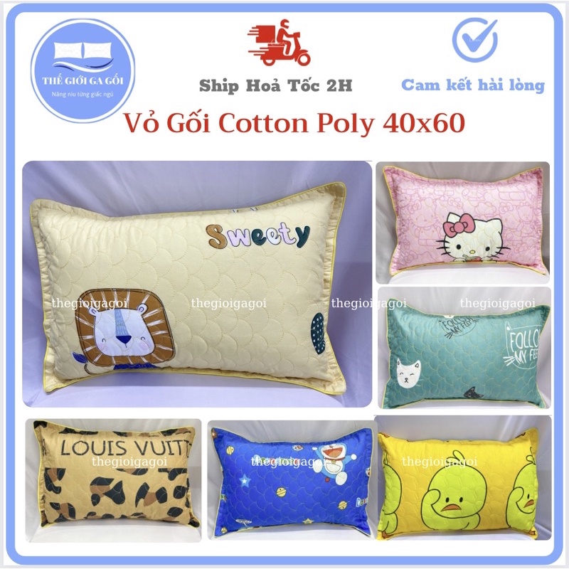 Vỏ Gối nằm Cotton PoLy thêu 2 lớp Chần Gòn, mềm mại thoáng mát