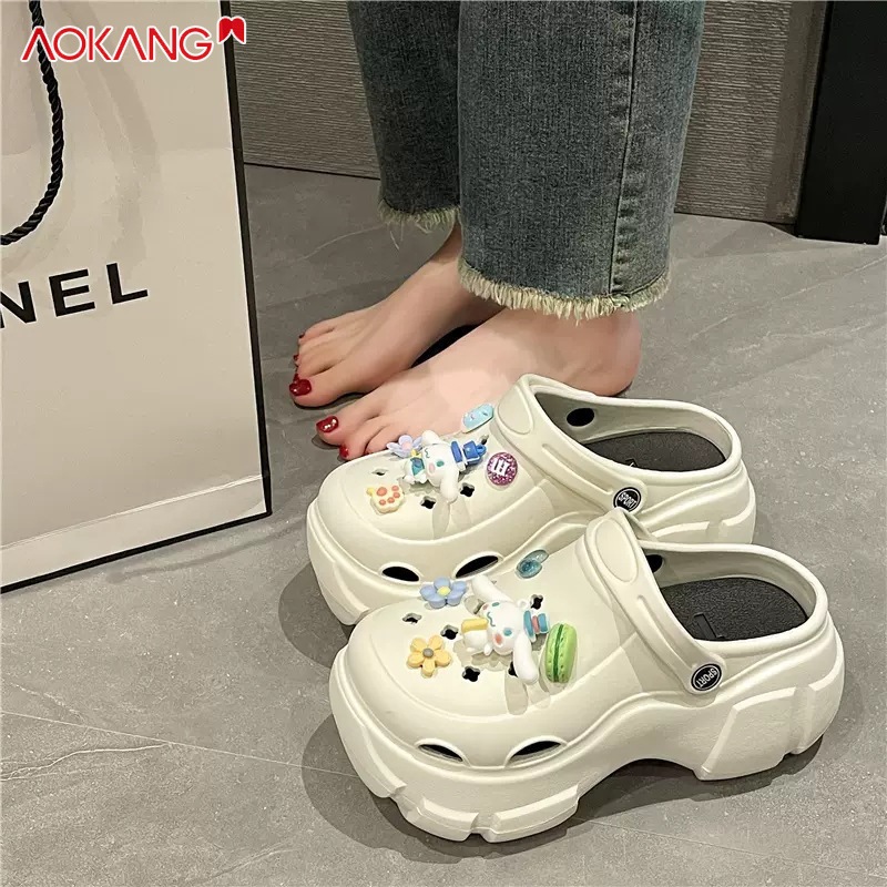 AOKANG dép nữ xinh dép bánh mì dép của phụ nữ áo khoác ngoài dày đế Dép lê nữ với một Dép xăng đan có buộc nơ phụ nữ áo khoác ngoài Dép đế xuồng phụ nữ