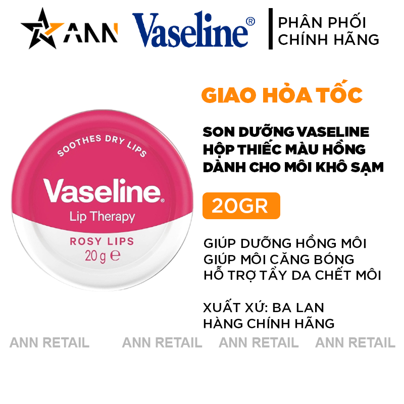 Son Dưỡng Vaseline Hộp Thiếc - Son Dưỡng Môi Vaseline Hộp Màu Hồng 20g [Chính Hãng]