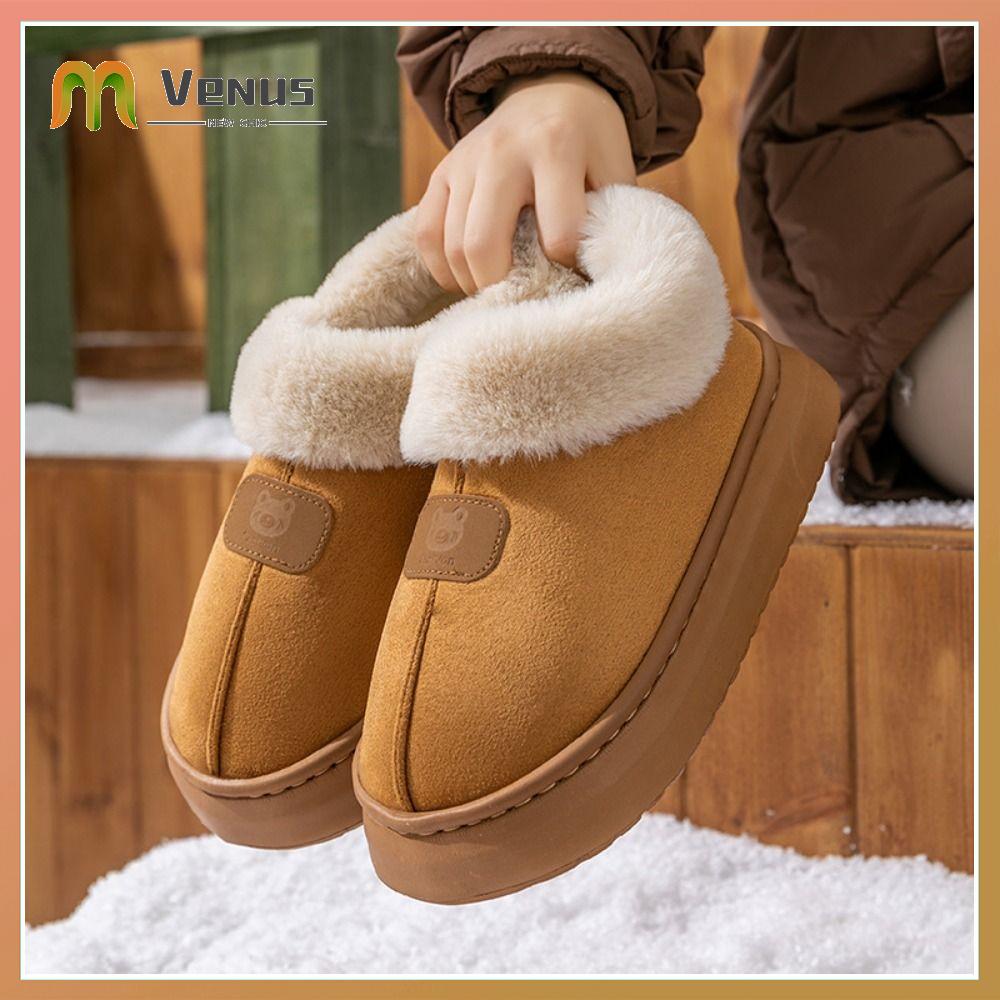 PZJBDI SHOP Mềm mại Giày tuyết Đồ nhồi bông Lông thú giả Đôi dép mềm Thời trang Thoải mái Giày cotton Mùa thu và mùa đông