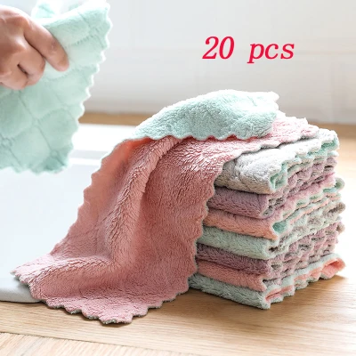 20Pcs 10Pcs 5Pcs Home Kitchen Thicken Water Absorbent Velvet Cleaning Dish Cloth Towel Household kichen tools gadgets