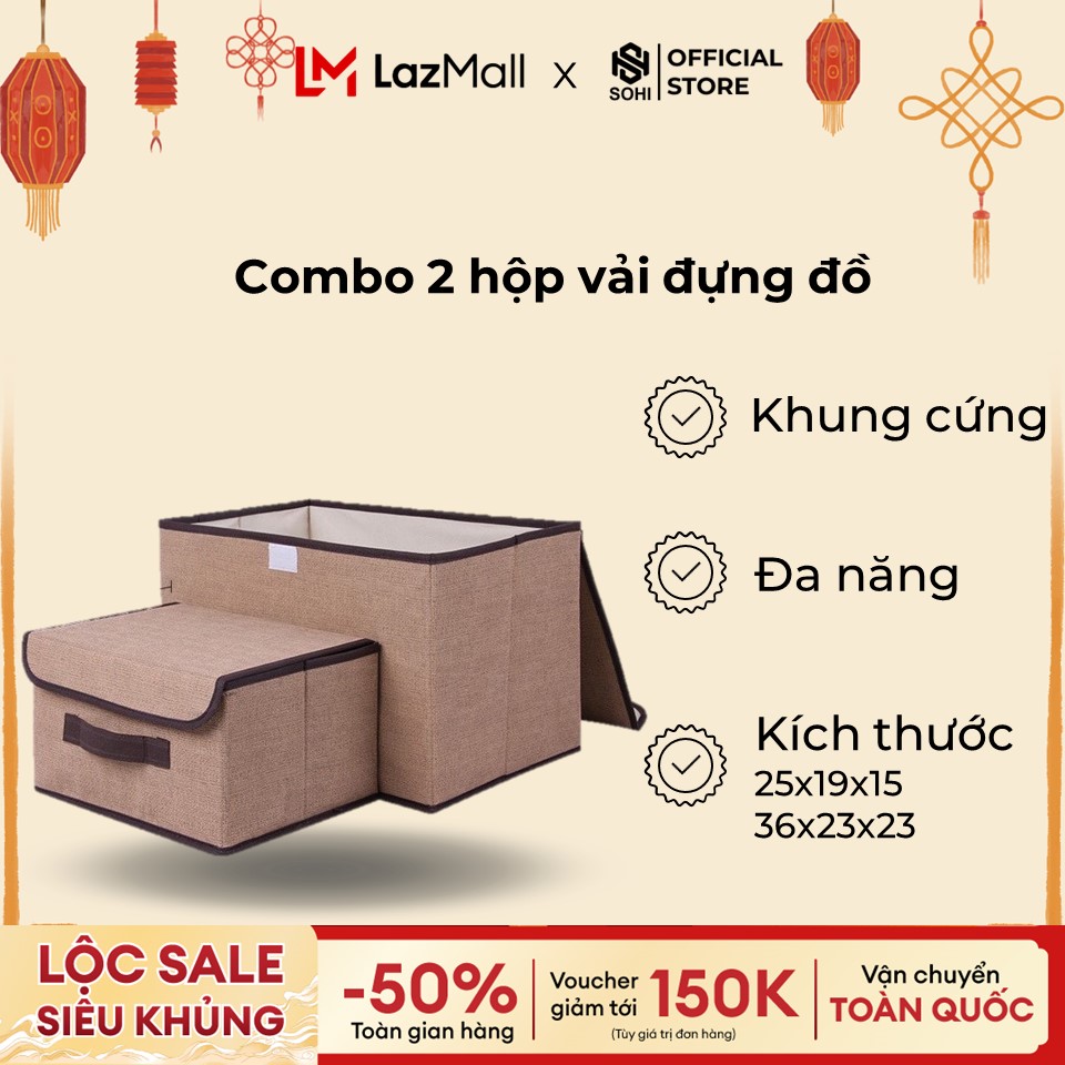 Combo 2 combo 2 hộp vải đựng đồ thùng đựng quần áo đồ lót đồ chơi đa năng bằng vải cứng, có nắp đậy không cần tủ tiện dụng