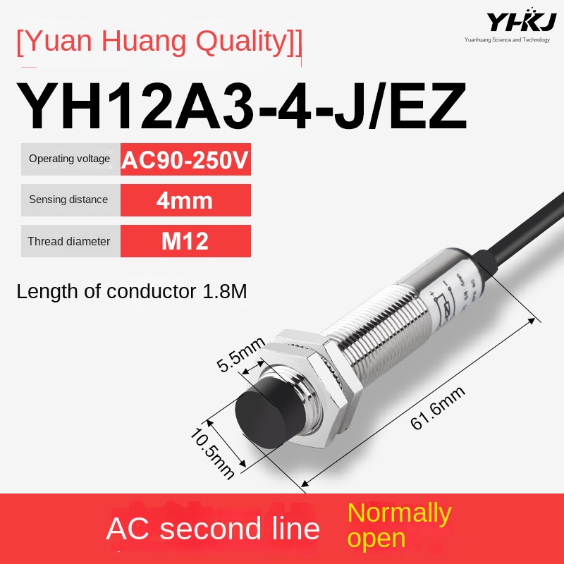 Cảm Biến Tiệm Cận M12 YH12A3-4-J EZ | tùy chọn LJ12A3-4-Z/BX - Điện Áp Đa Dạng, NPN/PNP, Thường Mở/Thường Đóng, Cảm Biến Kim Loại Điện Cảm