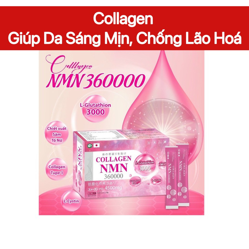 Bột trắng da toàn thân Bổ sung Collagen Glutathion NMN Hộp 30 gói