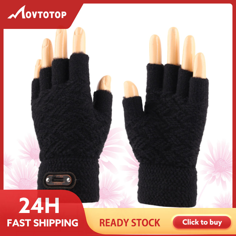 MOVTOTOP 1 cặp găng tay nửa ngón tay đan găng tay đông cảm ứng màn hình găng tay nam giới ấm găng tay găng tay gió màu đen