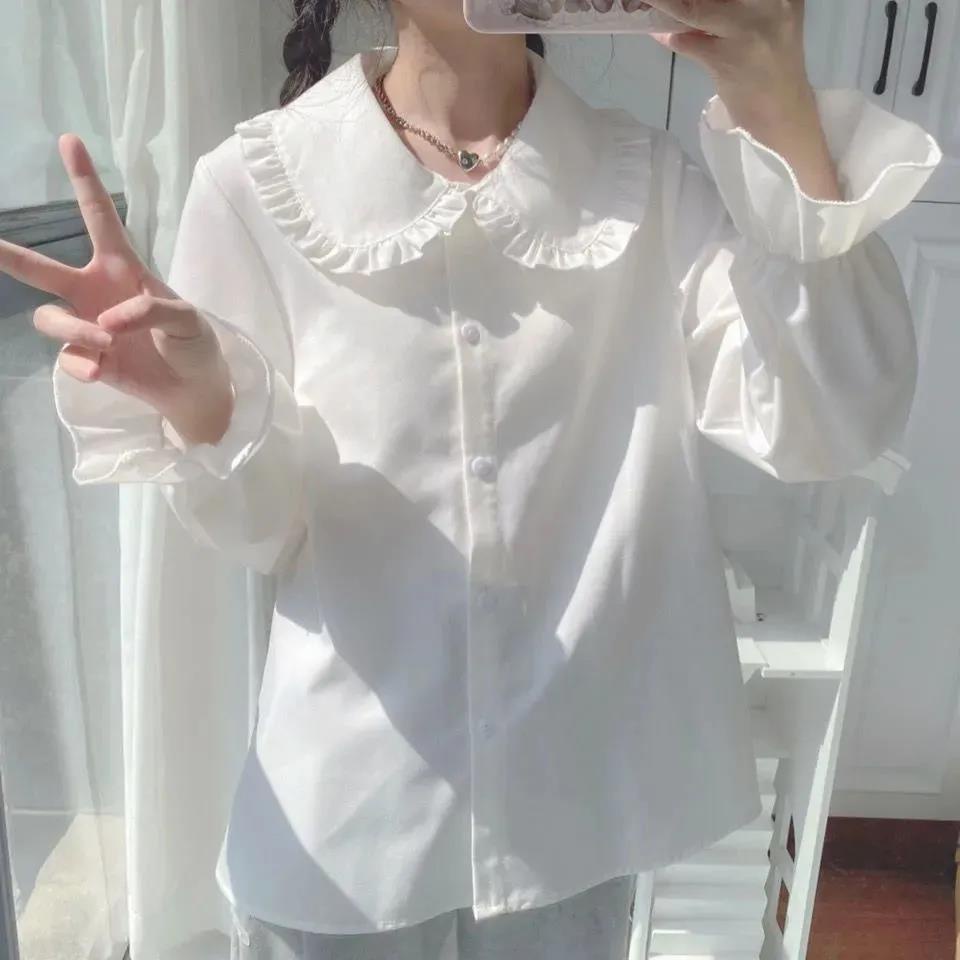 Áo sơ mi tay dài cổ búp bê dễ thương phong cách lolita nhật bản