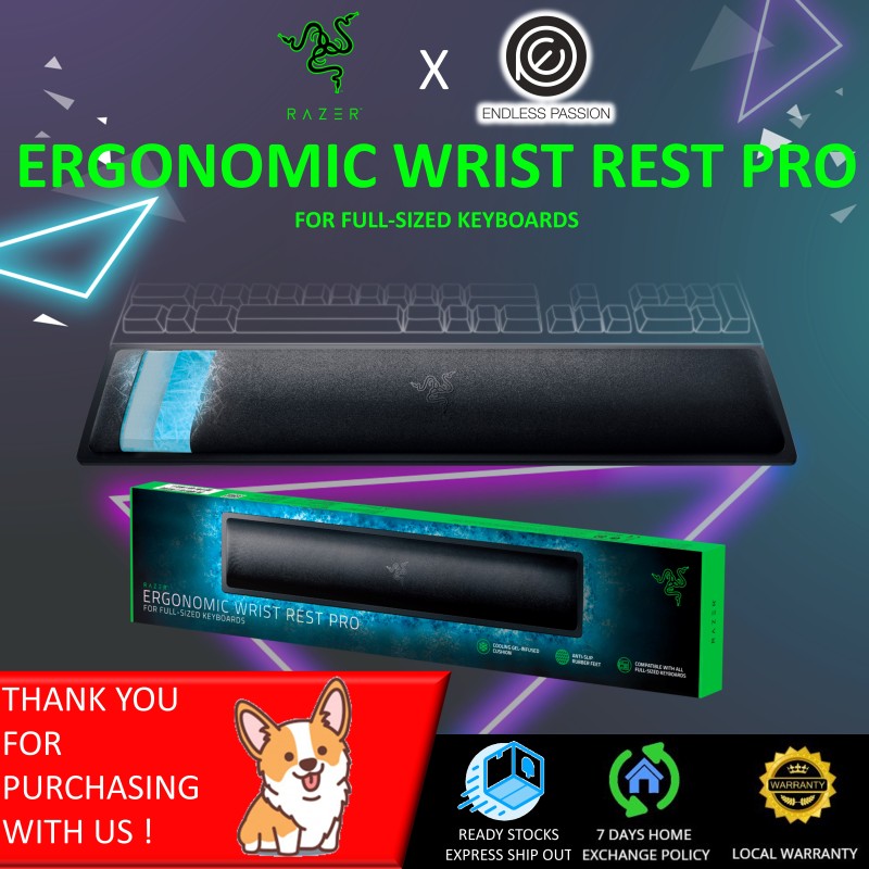 Razer Ergonomic Wrist Rest Pro for Full-Sized Keyboards: Cooling Gel Infused - Anti-Slip Rubber Base - Angled Incline - Classic Black Singapore