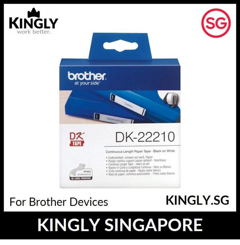 Genuine Brother DK-22210 Label Roll, Continuous Length Paper, Black on White, 29 mm (W) x 30.48 m (L), Brother Genuine Supplies Singapore