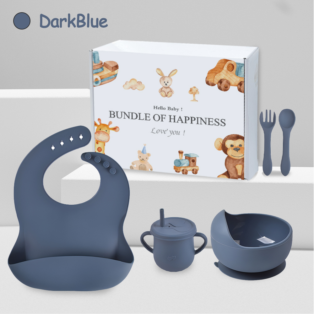 Bevavar 5 In1 Peralatan Makan Bayi Silicone Mangkok Sendok Silikon Bayi Alat Makan Mpasi Bayi Set Free Kotak Hadiah