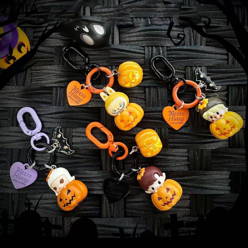 YIDIA Halloween Móc Khóa Búp bê dễ thương Đèn lồng bí ngô Đồ trang trí Móc khóa xe hơi Hoạt hình Kim loại dây chuyền dễ thương Túi vải