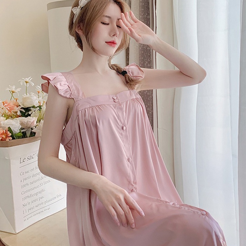 Đầm Ngủ Vải Lụa Lạnh Cao Cấp Không Tay Phong Cách Pháp Ngọt Ngào Cho Nữ [Lff0911]