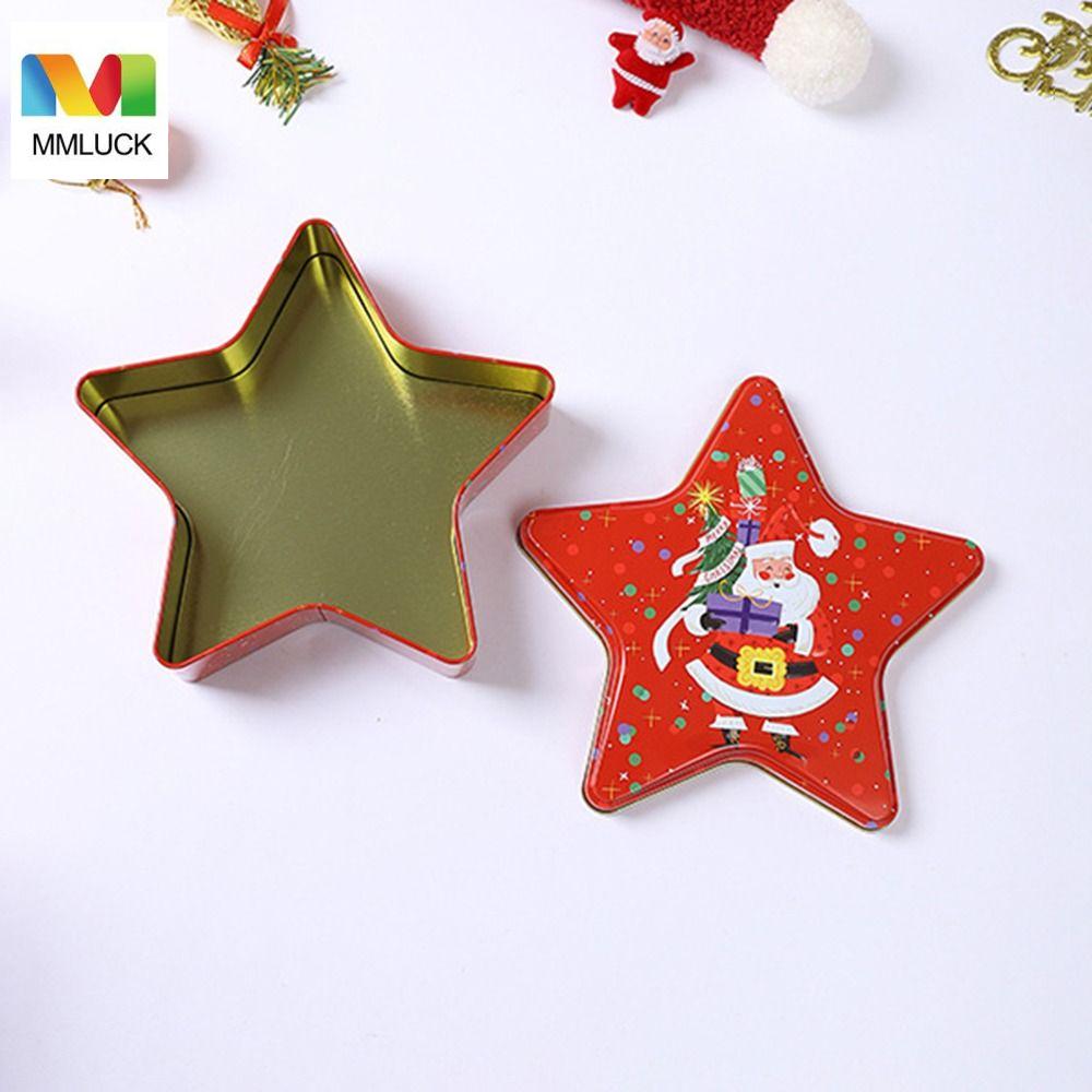 MMLUCK Sức chứa lớn Hộp đựng bằng thiếc giáng sinh Không thấm nước Bền Hộp sắt hình ngôi sao năm cánh Người đàn ông bánh gừng Dễ thương Hộp đóng gói quà tặng Ngày Giáng sinh