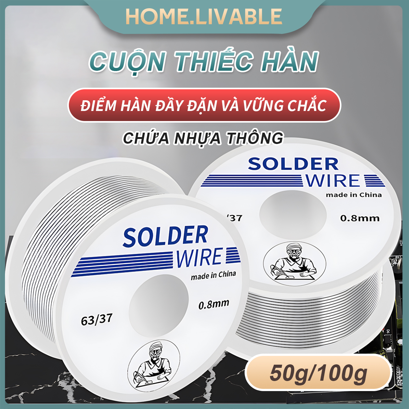 Thiếc Hàn 50/100g 0.8mm Chì hàn Tin dây nóng chảy Rosin lõi hàn cuộn mối hàn sáng bóng bao đẹp