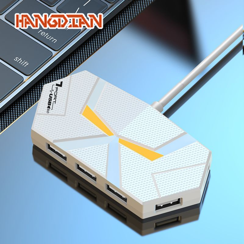 Hangdian đầy màu sắc ánh sáng môi trường Hub USB với 4 và 7 cổng cho máy tính xách tay mở rộng