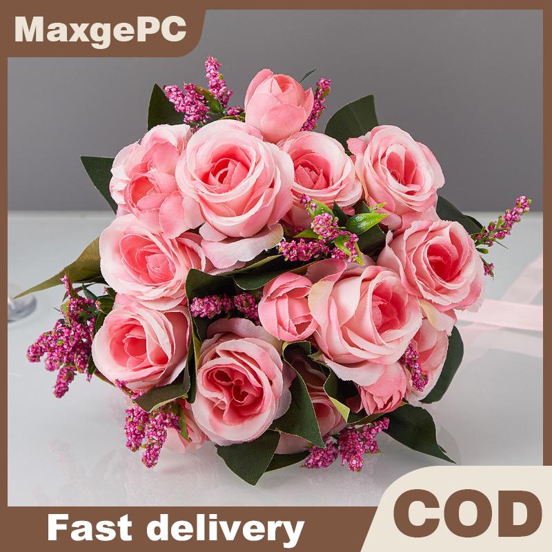 MaxgePC ช่อดอกไม้สำหรับเจ้าสาวในงานแต่งงานช่อดอกไม้ผ้าไหมสีขาวกุหลาบเครื่องประดับสำหรับงานแต่งงานช่อดอกไม้ประดิษฐ์ ราคา 138 บาท*ส่งฟรี