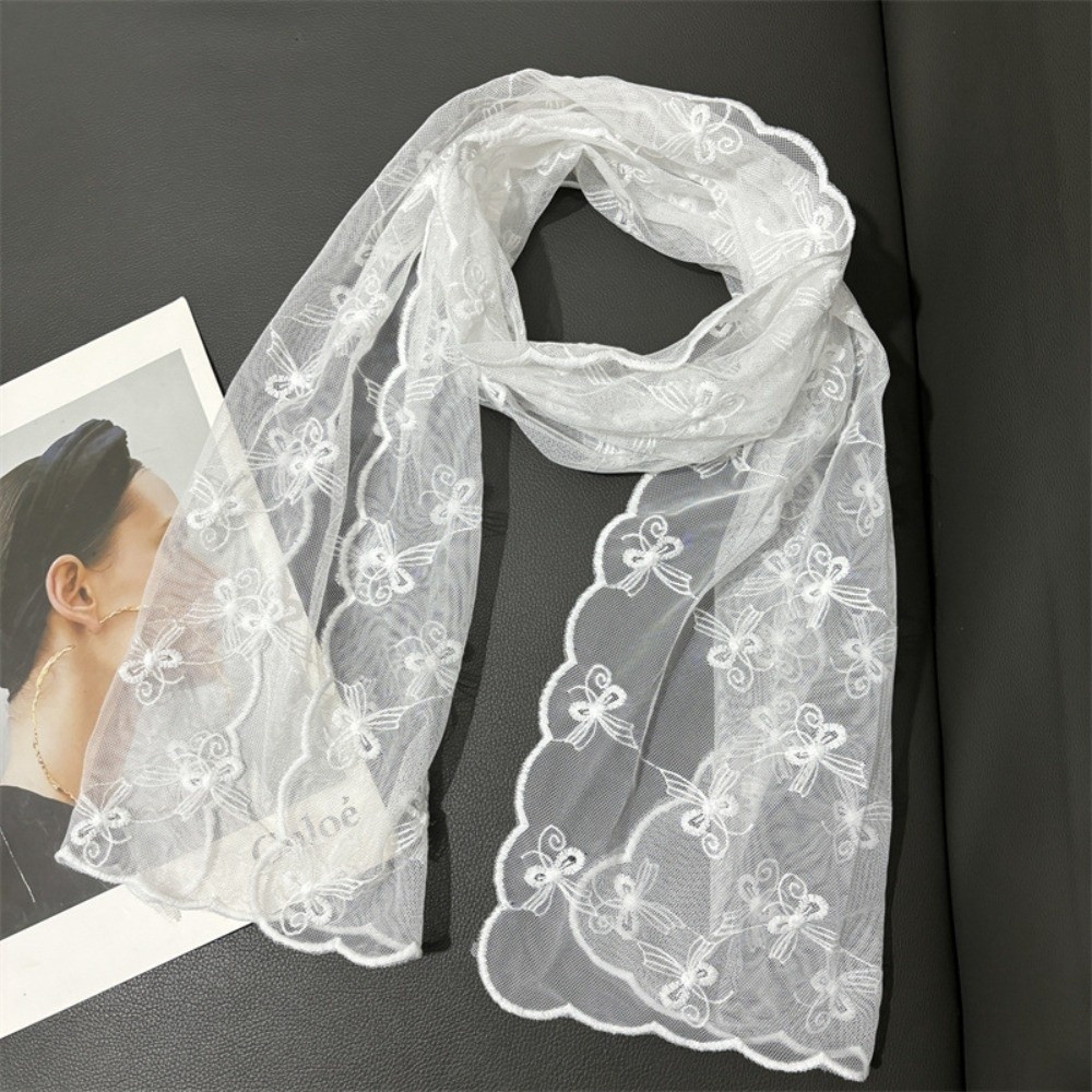 FUDESHE Lưới thoáng khí Khăn ren Hoa thêu Nhẹ Khăn trùm đầu nữ Thanh lịch Dài Khăn choàng chống nắng Phụ nữ - 5