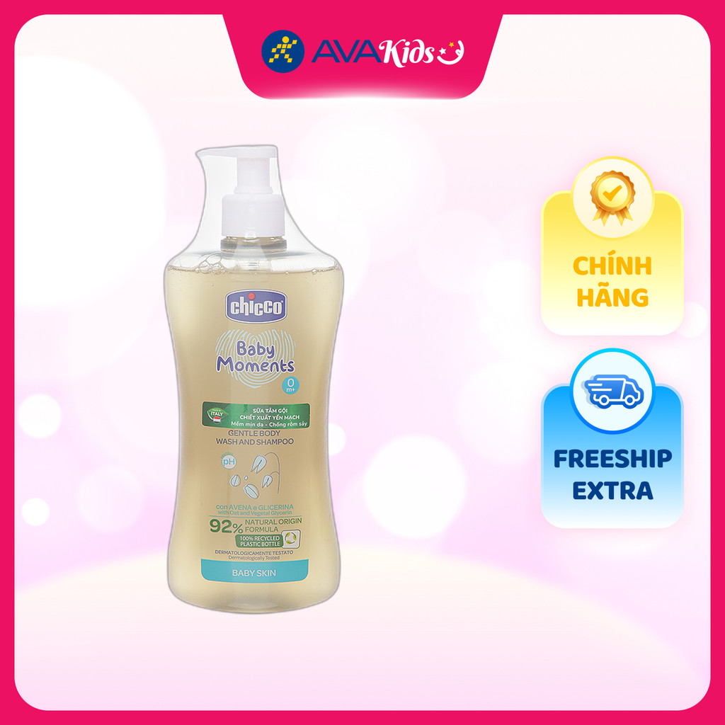Sữa tắm & gội 2in1 cho bé Chicco chiết xuất yến mạch 500 ml (mọi độ tuổi)