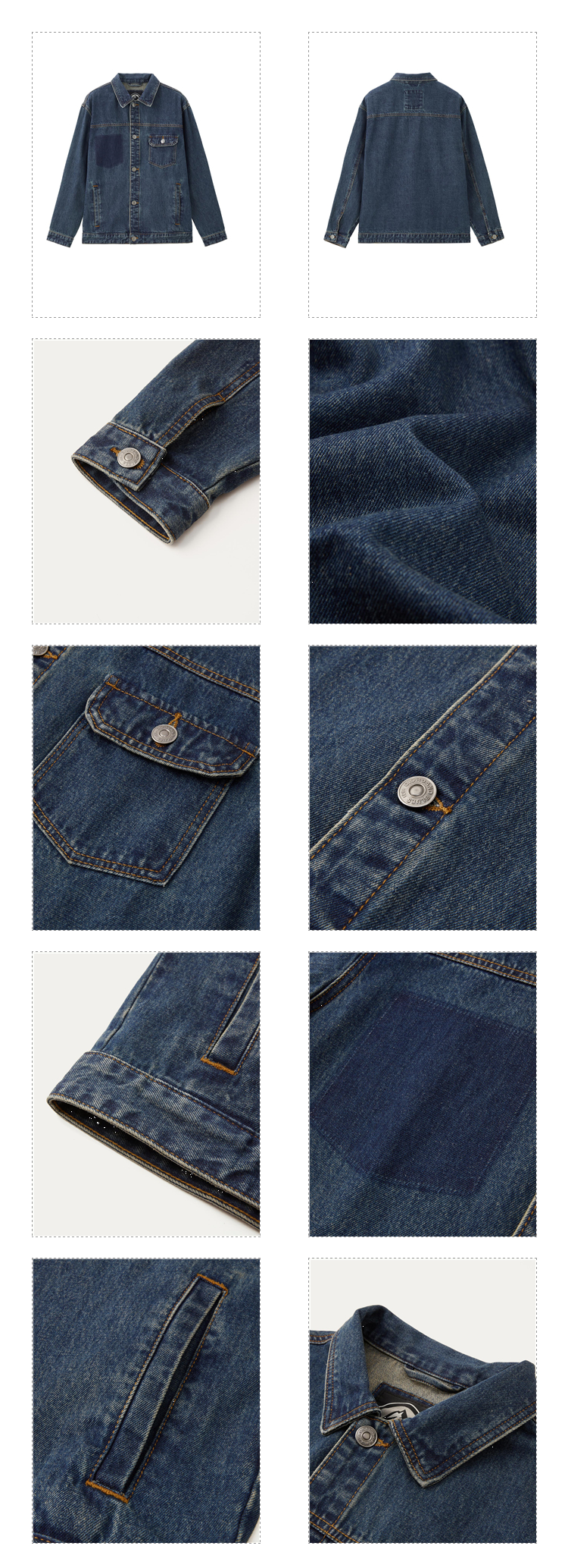 Jaket denim longgar saku warna palsu Giordano Pria Bebas Ongkos Kirim 01074072