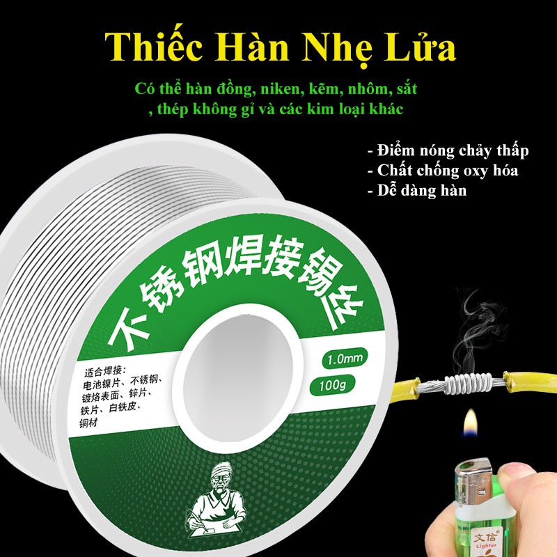 Thiếc Hàn Không Chì Nhẹ Lửa 1.0mm 63/37 có thể hàn đồng niken kẽm nhôm thép không gỉ và các kim loại khác