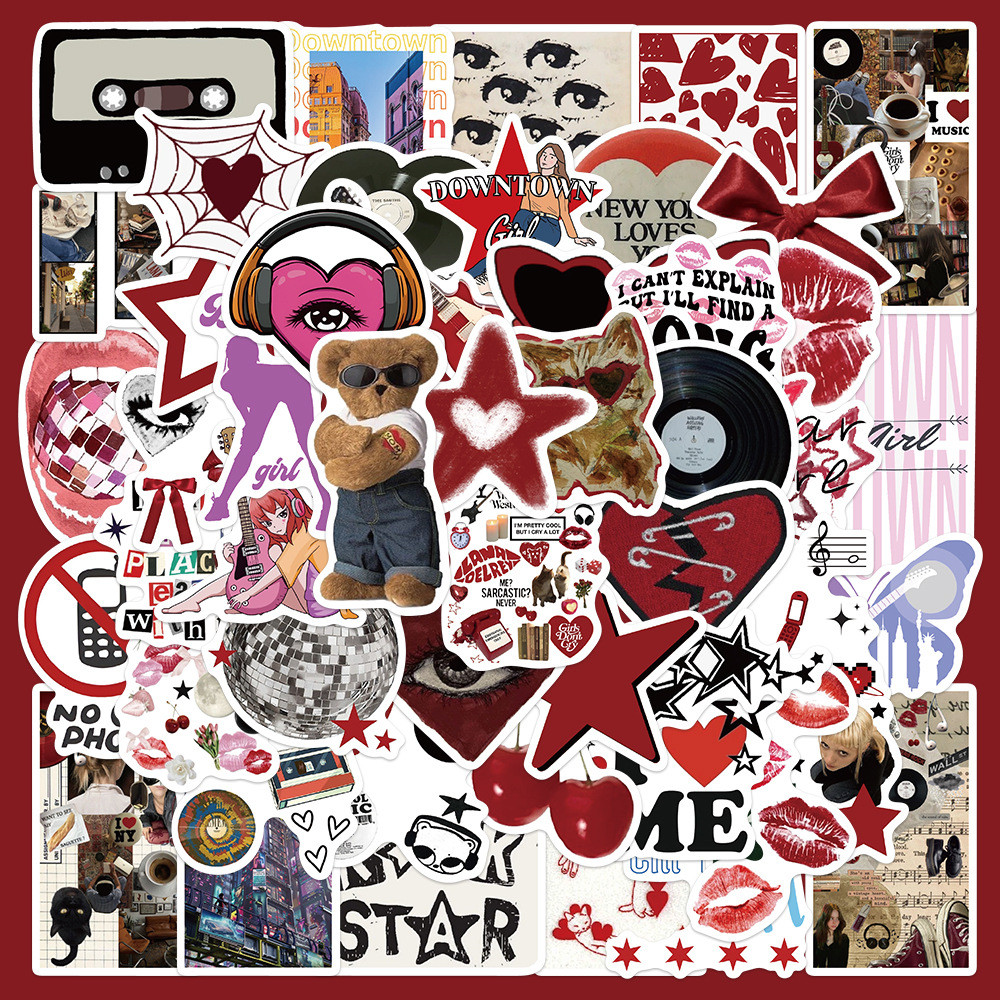 💥พร้อมส่ง💥Downtown Y2K Girls INS sticker สติกเกอร์กันน้ำรูปแบบที่แตกต่างกัน 50ชิ้น