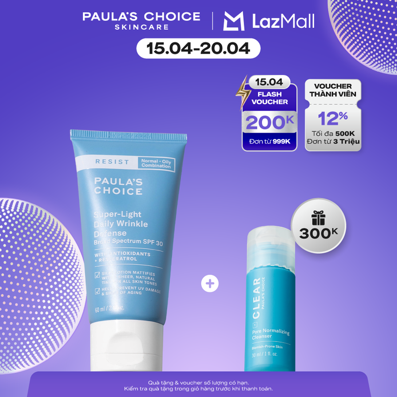 Kem chống nắng dưỡng ẩm đa năng siêu nhẹ không bết dính Paula’s Choice Resist Super - Light Daily Wrinkle Defense SPF 30 - 7760