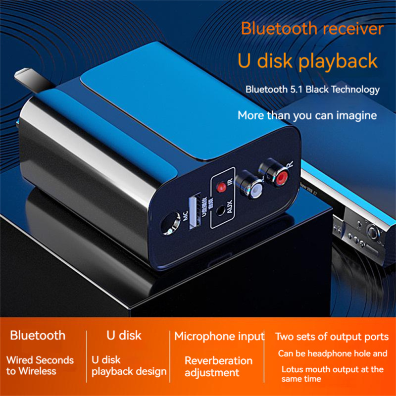 2-in-1 Stereo Bluetooth-compatible Receiver Transmitter U Disk Player Rca
