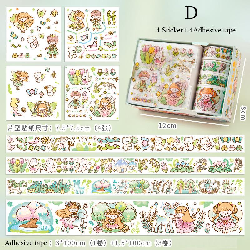 Washi Tape Sticker Set Cute Cartoon Sticker Gift Box Student DIY Scrapbook Sticker Decoration Material