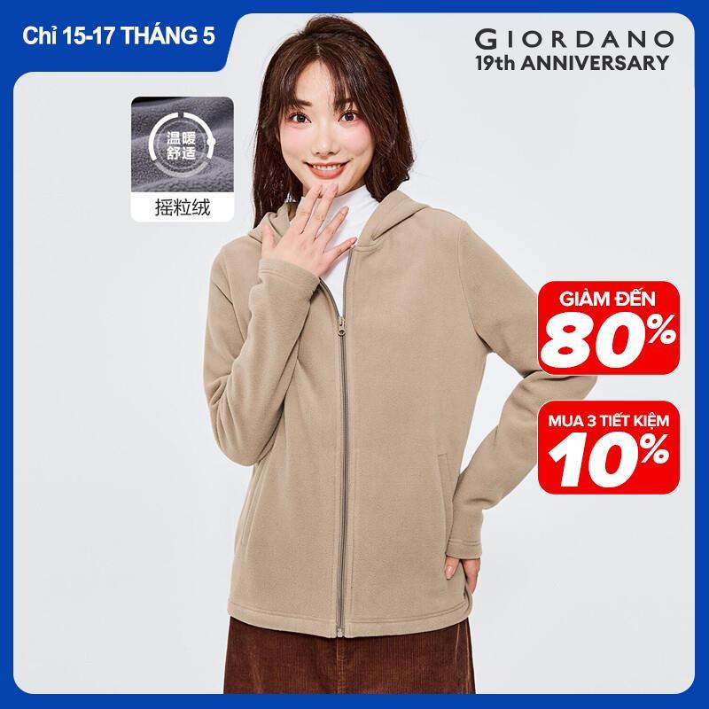 Giordano áo khoác nữ chất liệu polar lông cừu màu đặc free shipping 13372820