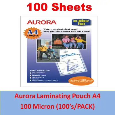 1 pack of Aurora Hot Laminating A4 Pouch Sheets A4size 100 Microns P100A4 (100sheets/pack)