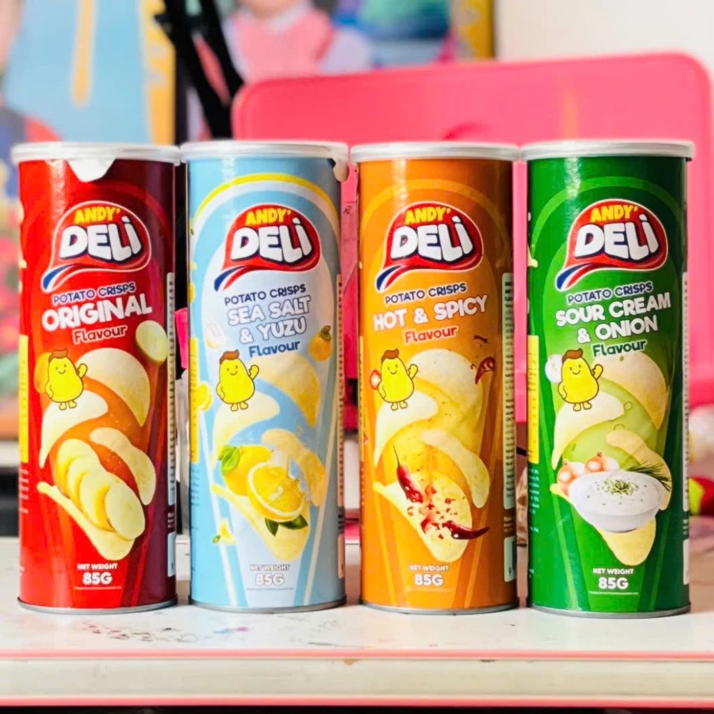 [4 vị] Snack khoai tây ống Andy' Deli Potato Crisps Malaysia 85g