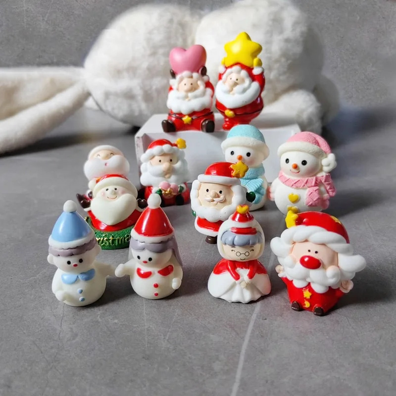 2pc Santa Claus Snowman Home Christmas Decoration Resin Craft ature Figure Tiny Bonsai Microlandscape Fairy Garden Decor