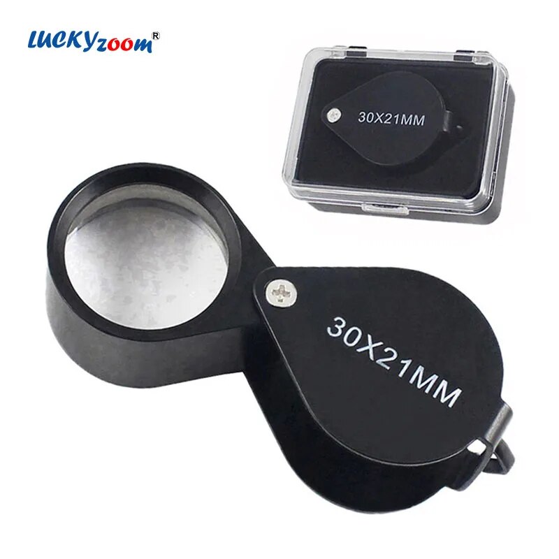 【Free shipping】 Phiên bản mới túi nhôm Kính lúp soi đồ trang sức 30x Đen K9 kính quang học jeweler Kính lúp có thể gập lại Monocle Loupe gấp mini Lupa