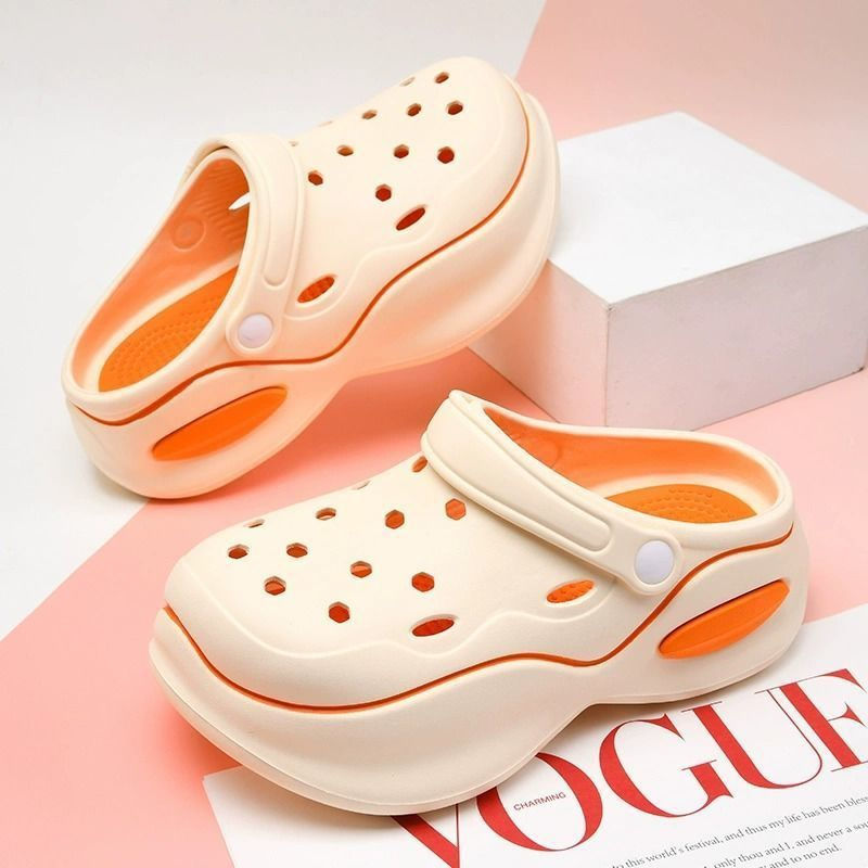 Giày Lỗ Dễ Phối Mẫu Mới Dép Lê Đi Biển Bít Mũi Nổi Tiếng Trên Mạng Lưới Chống Trượt Tăng Chiều Cao Đế Dày Cho Nữ Dép Thời Trang Đi Bên Ngoài