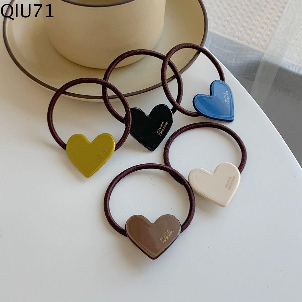 QIU71 Phụ kiện tóc mới Thời trang Ins Trái Tim Kẹp tóc đuôi ngựa Dây buộc tóc Chữ cái Vòng đuôi ngựa cao Dây Buộc Tóc ngọt ngào Dây Buộc Tóc cao su Dây buộc tóc nữ Acetate