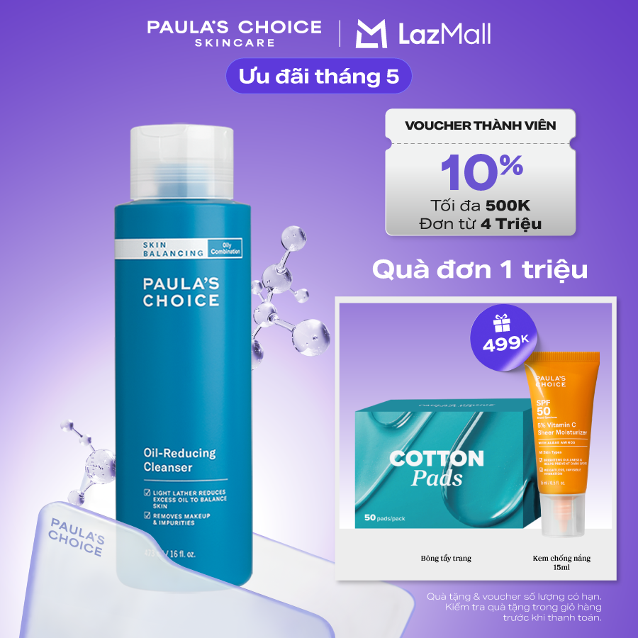 Sữa rửa mặt cân bằng độ ẩm và giảm dầu Paula's Choice Skin Balancing Oil Reducing Cleanser 473ml - 1151