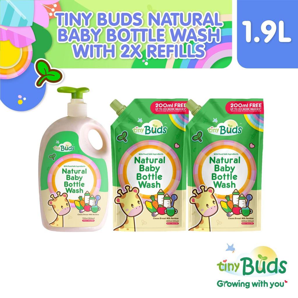Tiny Buds Natural Baby Bottle Wash with 2x 600ml REFILL