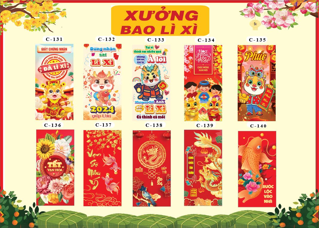 50 Bao lì xì tết may mắn chúc mừng năm mới nhiều mẫu