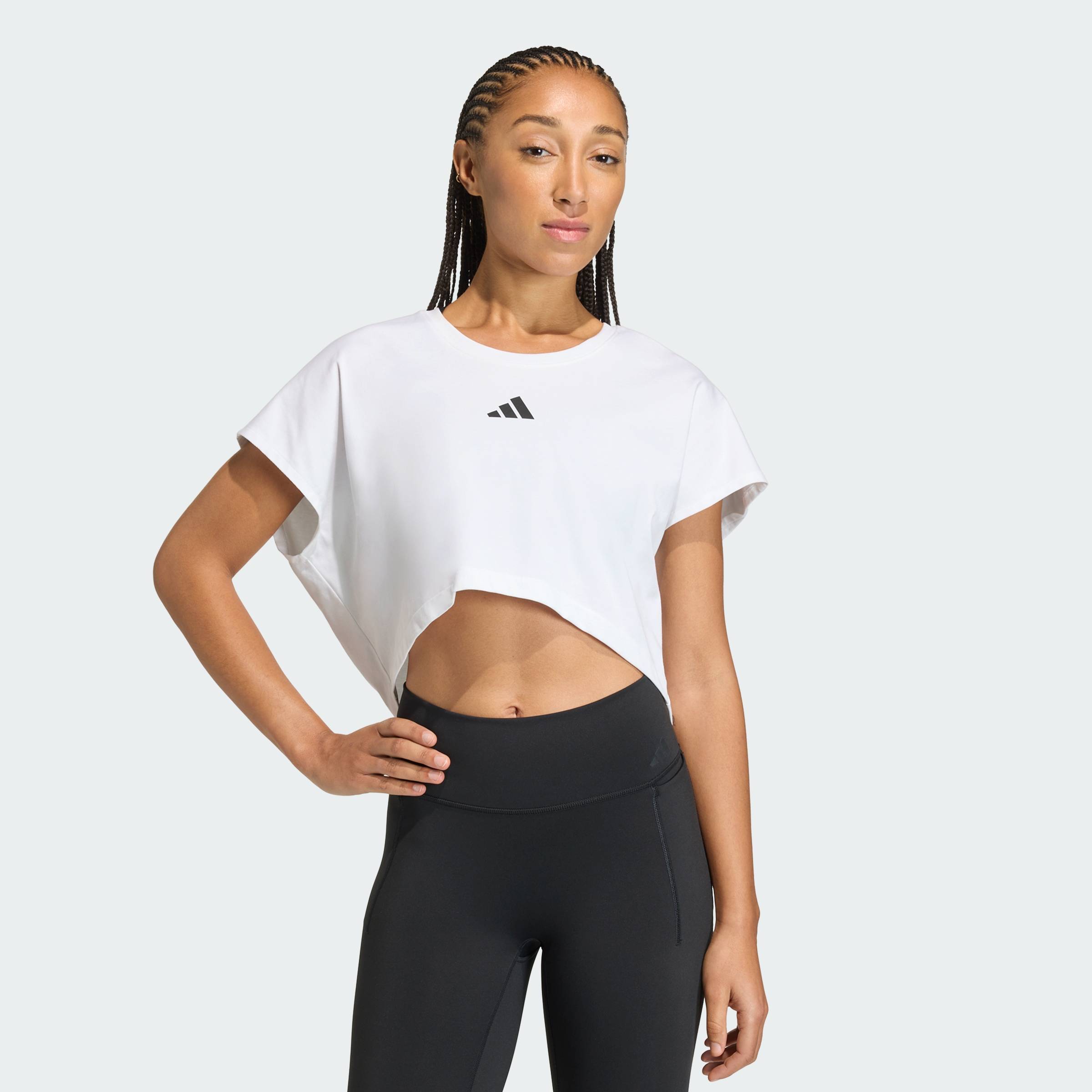 [0H-2H 15.7-VOUCHER 15%] adidas Gym  Training Áo Tank Top Lửng 3 Gạch Boxy Power Workout Nữ trắng KE8050