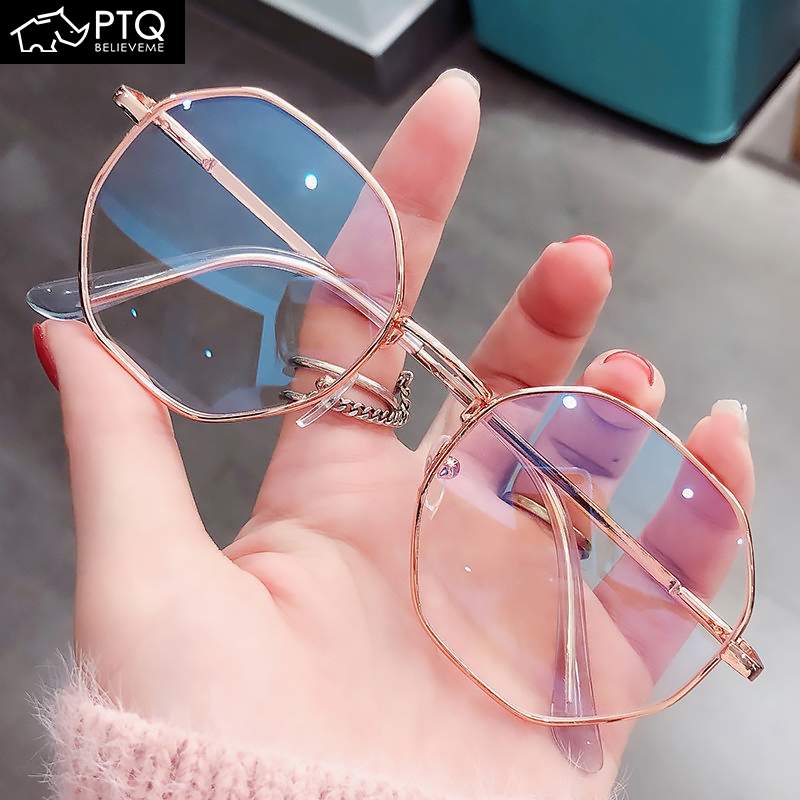 Myopia Glasses for Women Fashion Gold Wire Rimmed Glasses Polygonal Flat Glasses Octagonal Anti-blue Light Glasses PTQ
