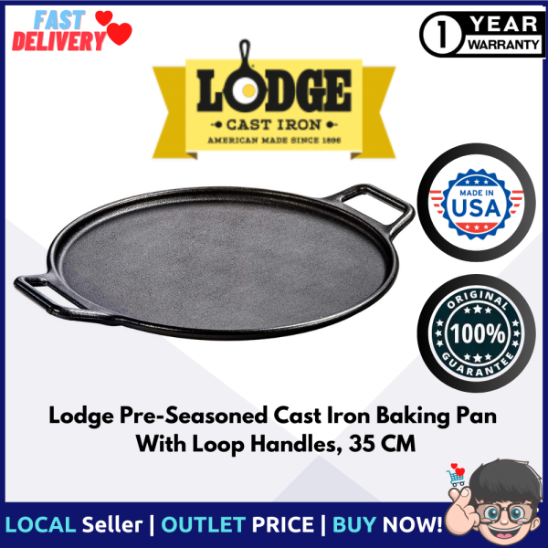 Lodge Pre-Seasoned Cast Iron Baking Pan With Loop Handles, 35 CM Singapore