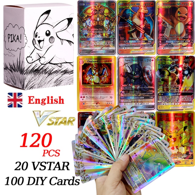 100Pcs GX Holographic Pokemon Cards in Portuguese Letter with Rainbow  Arceus Shiny Charizard trade card children toys