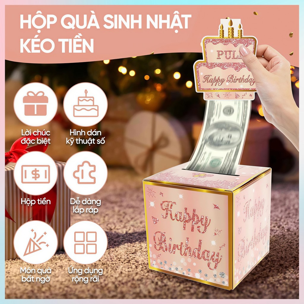 Hộp quà tạo bất ngờ dùng cho dịp Sinh Nhật, Tốt Nghiệp,Hộp Quà Sinh Nhật Rút Tiền Sáng Tạo, Thiết Kế Cao Cấp - FELAA